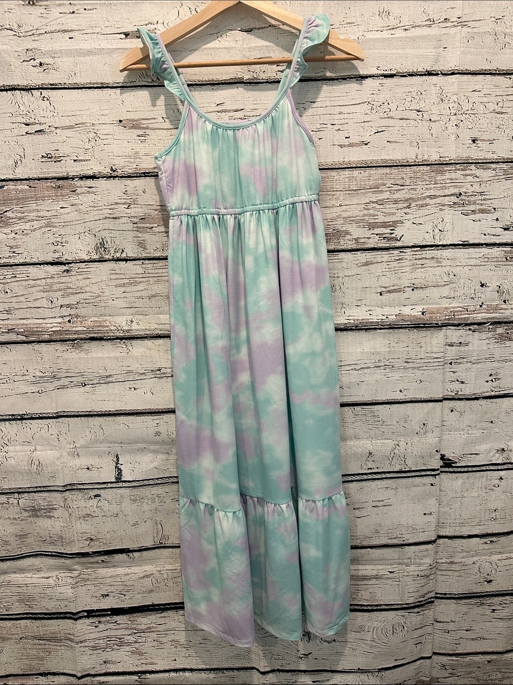 Tie-Dye Sleeveless Maxi Nightgown in Mint & Lavender